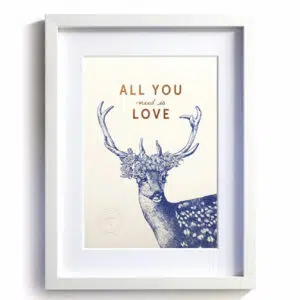 Affichette "All you need is love" blanc rosé