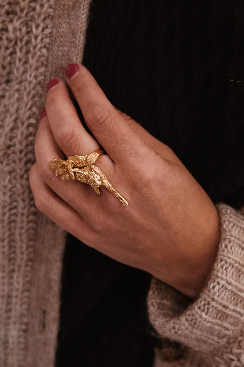 Bague 'Run! Run! Run!' fleur or