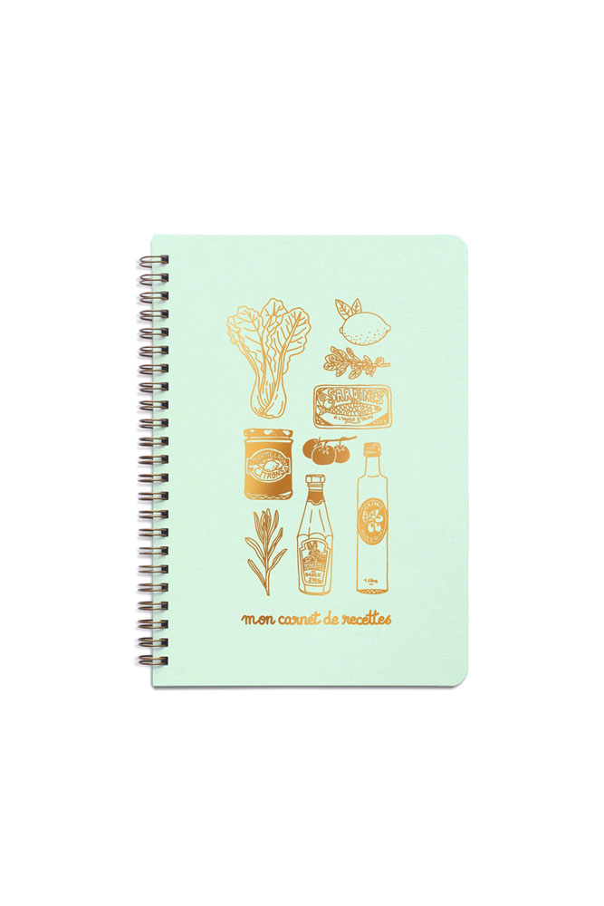 Cahier de recettes "Mon épicerie" vert d'eau