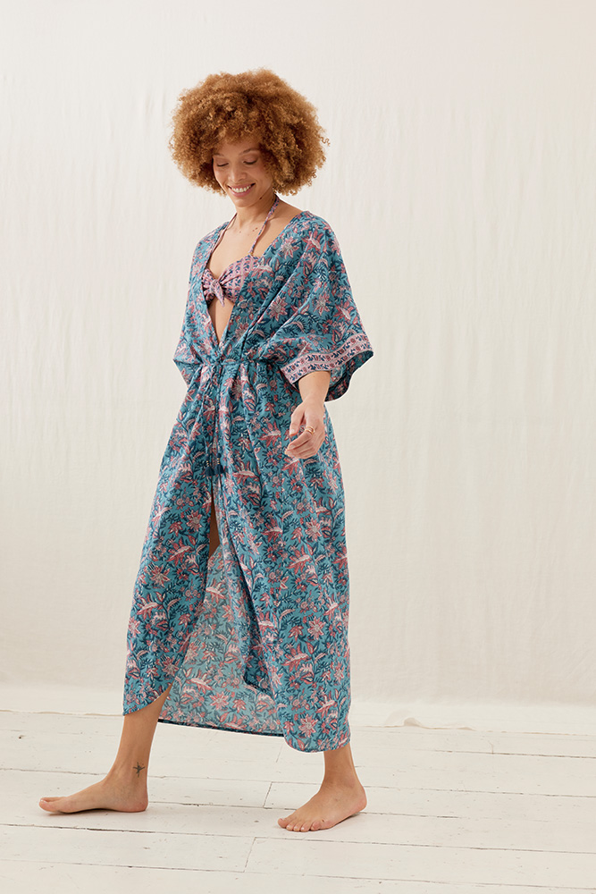 Kimono 'Chill' Teal Garden of Eden | LOUISE MISHA