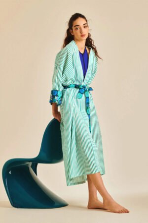 Kimono long 'Turquoise Stripes' | LUCAS DU TERTRE
