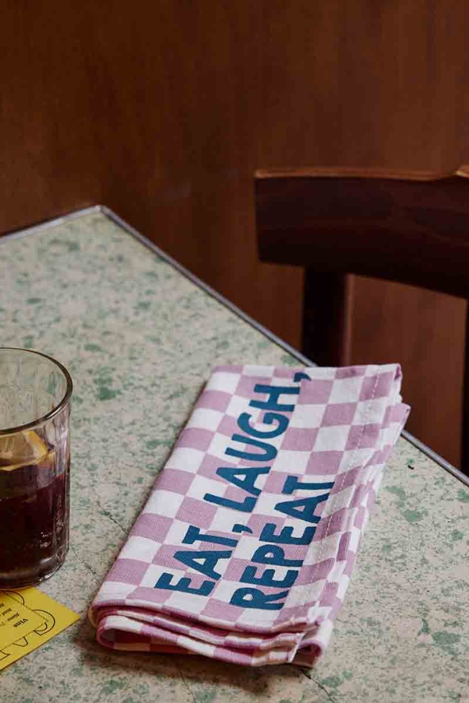 Serviette de table 'Joséphine' Damier Mauve 'Eat, Laugh, Repeat' | ROSE IN APRIL