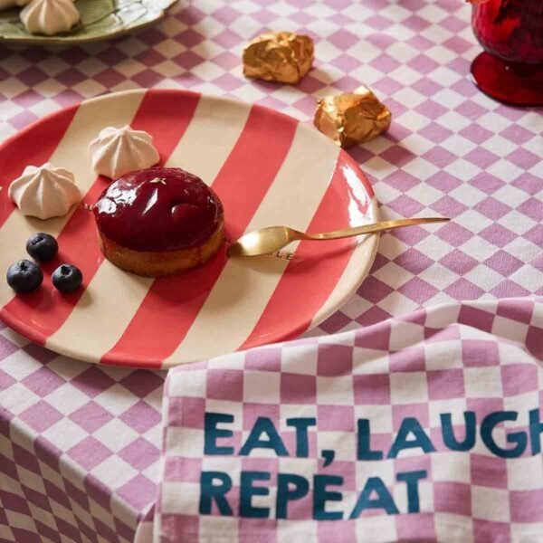 Serviette de table 'Joséphine' Damier Mauve 'Eat, Laugh, Repeat' | ROSE IN APRIL