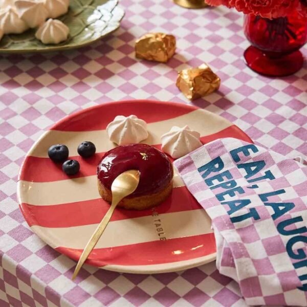 Serviette de table 'Joséphine' Damier Mauve 'Eat, Laugh, Repeat' | ROSE IN APRIL