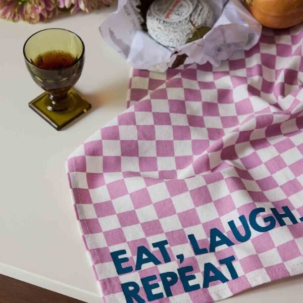 Serviette de table 'Joséphine' Damier Mauve 'Eat, Laugh, Repeat' | ROSE IN APRIL