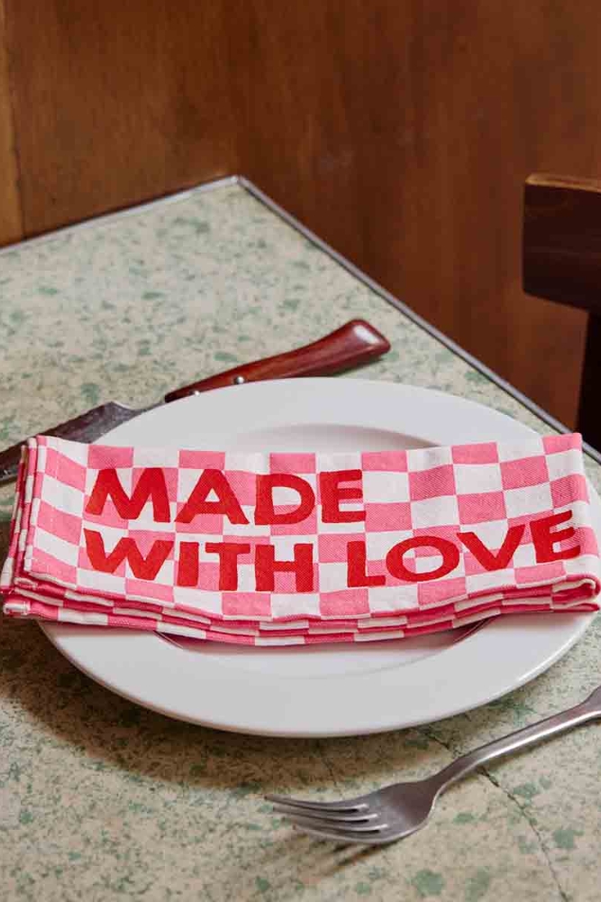 Serviette de table 'Joséphine' Damier Strawberry 'Made With Love' | ROSE IN APRIL