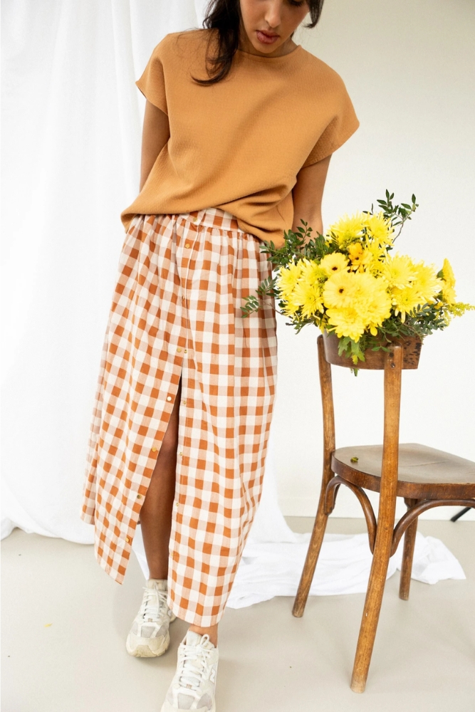 Jupe 'Neeli' Carreaux Caramel | APACHES COLLECTIONS