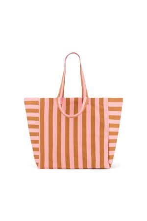 Sac cabas 'Elisa' Rayures Caramel / Strawberry | ROSE IN APRIL