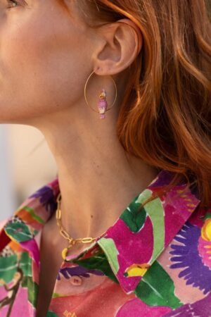 Petites créoles Cacatoès Rose | NACH BIJOUX