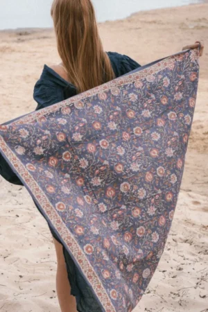 Foulard indien 'Miraj' Indigo | BONHEUR DU JOUR