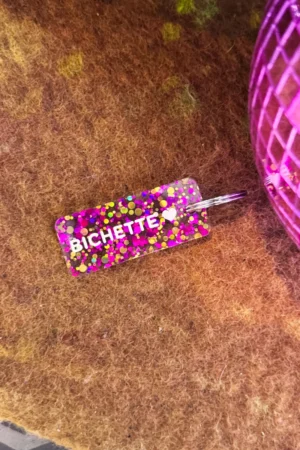 Porte-clés pailleté 'Bichette' Fuchsia-Or | PLUS DE LOVE