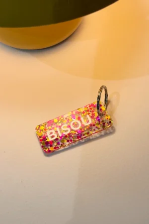 Porte-clés pailleté 'Bisou' Fuchsia-Or | PLUS DE LOVE