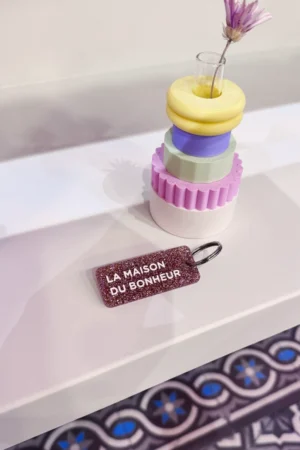 Porte-clés pailleté 'La Maison du bonheur' Rose | PLUS DE LOVE