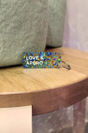 Porte-clés pailleté 'Love & Apéro' Bleu-Or-Vert | PLUS DE LOVE