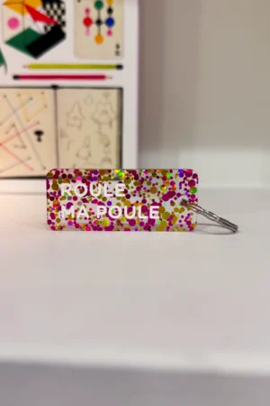 Porte-clés pailleté 'Roule ma poule' Fuchsia-Or | PLUS DE LOVE