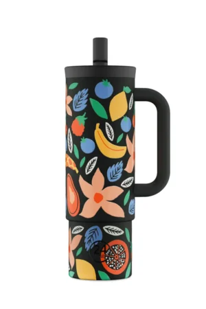 Straw Cup isotherme en inox 'Tropical noir' | 24 BOTTLES