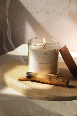 Bougie artisanale à la cire de soja 'Palo santo' | SAUGETTE