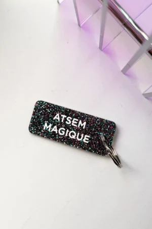 Porte-clés pailleté 'Atsem magique' Noir multico | PLUS DE LOVE