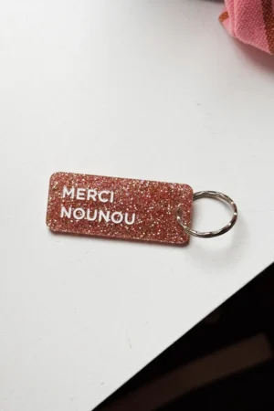 Porte-clés pailleté 'Merci Nounou' Rose | PLUS DE LOVE
